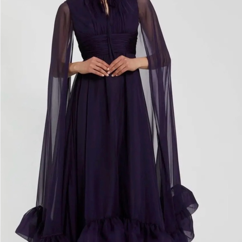 MAC DUGGAL 
Chiffon Cape Sleeve Front Ankle-Length Dress